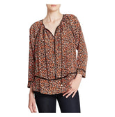 MICHAEL Michael Kors Women's Camo Print Tunic Top Poppy/White Blouse XS (Women's 0-2)